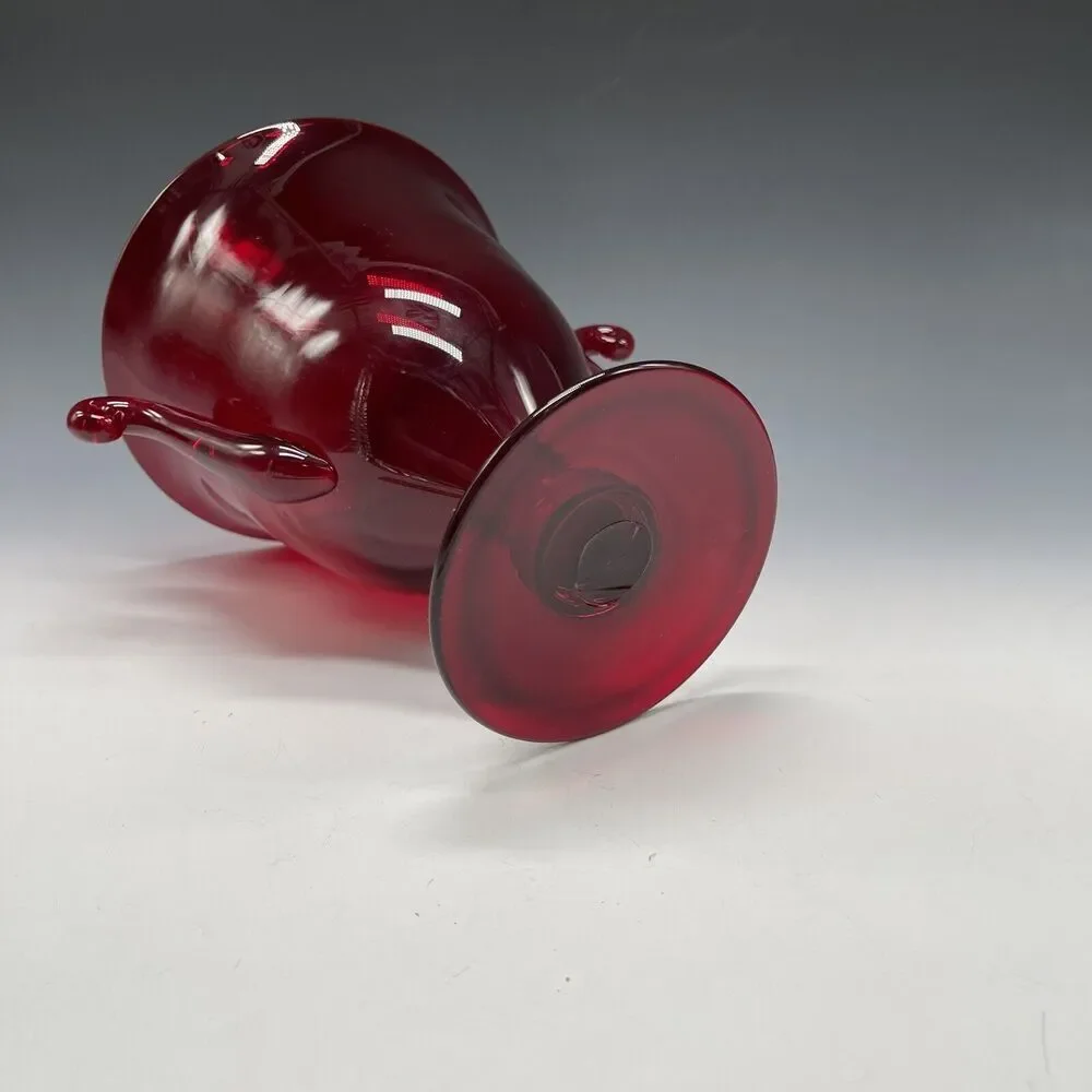 Vintage Glass Red Ruby‎ Trophy Pedestal Vase Handled MCM - Picture 7 of 16